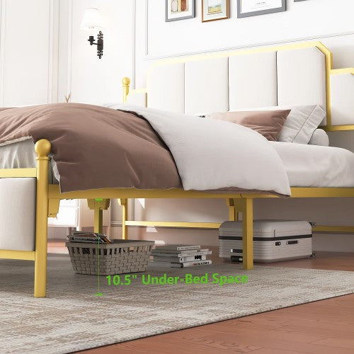 16pcs Queen Size Upholstered Bed Frame, Metal Bed Frame with Linen Fabric Headboard, Under Bed Storage, No Box Spring Required (Pallet) 16pcs Queen Size Upholstered Bed Frame, Metal Bed Frame with Linen Fabric Headboard, Under Bed Storage, No Box Spring Required (Pallet)